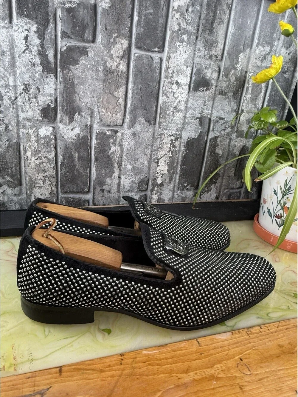 Stacy Adams 25228-042 Men’s Black/Silver Studded Slip-On Dress Loafer US 13 M